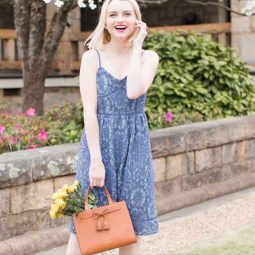 Ann Taylor Loft Blue Eyelet Spaghetti Strap Dress